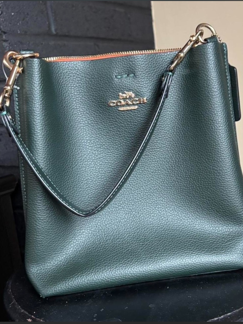 Coach Leather Bucket Bag in Green with Gold Hardware